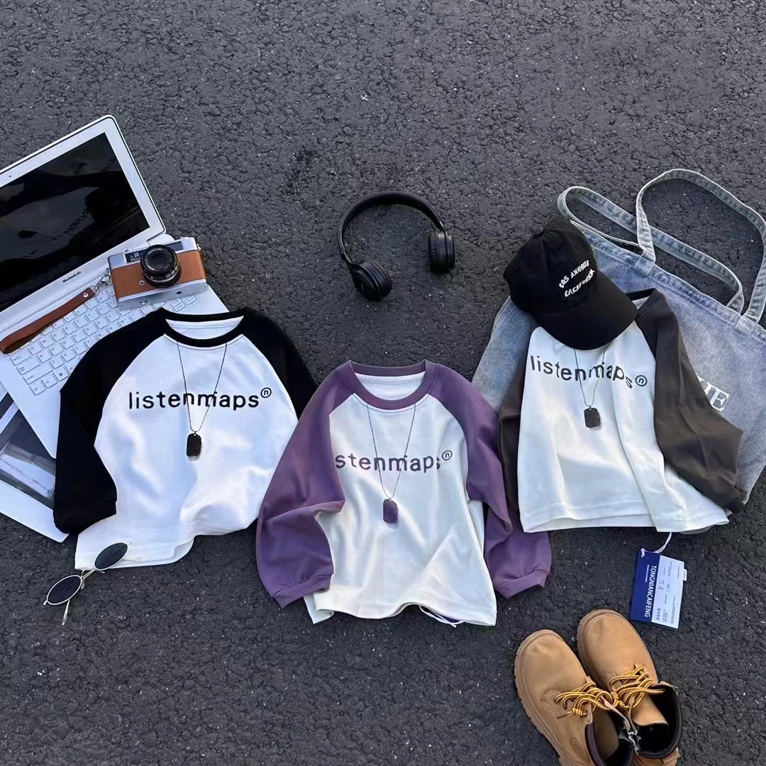 2025儿童春秋款打底衣男童女童套头长袖卫衣韩版拼接长袖内搭