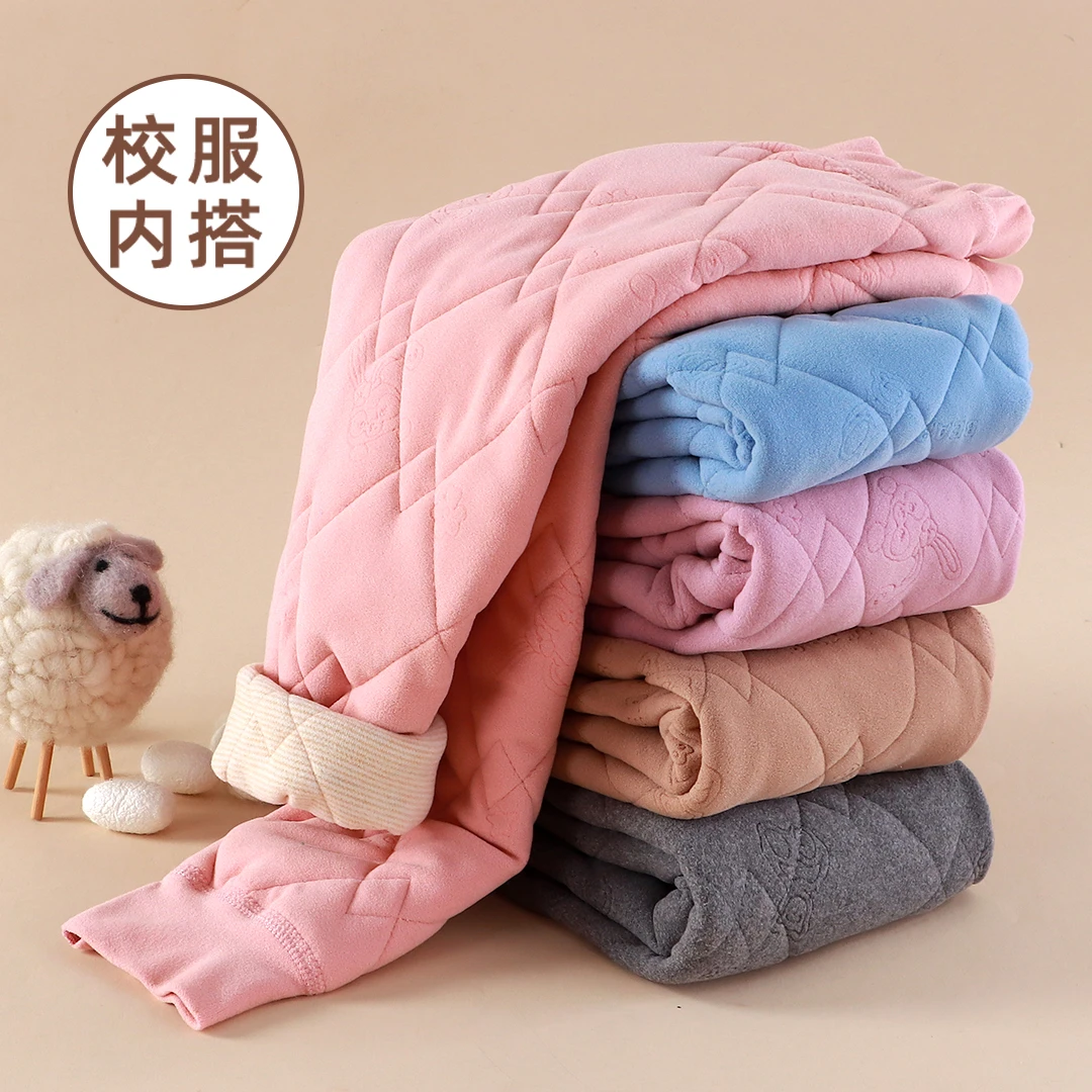 【现货】蚕丝羊毛加绒棉裤校服神器秋冬儿童三层夹棉中大童保暖裤子
