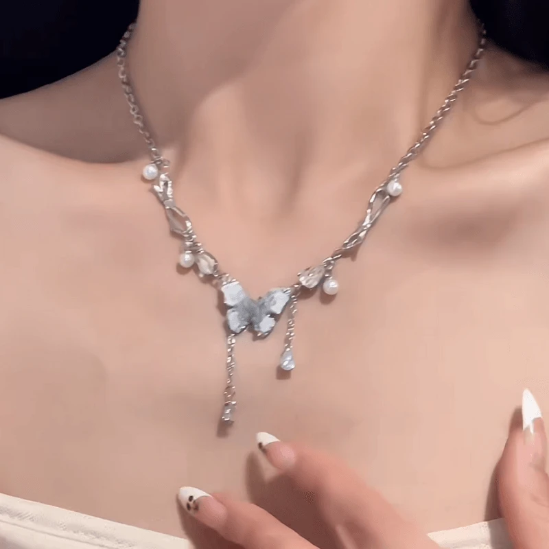 超仙碎石蝴蝶流苏项链女轻奢气质简约高级感颈链锁骨链配裙子配饰