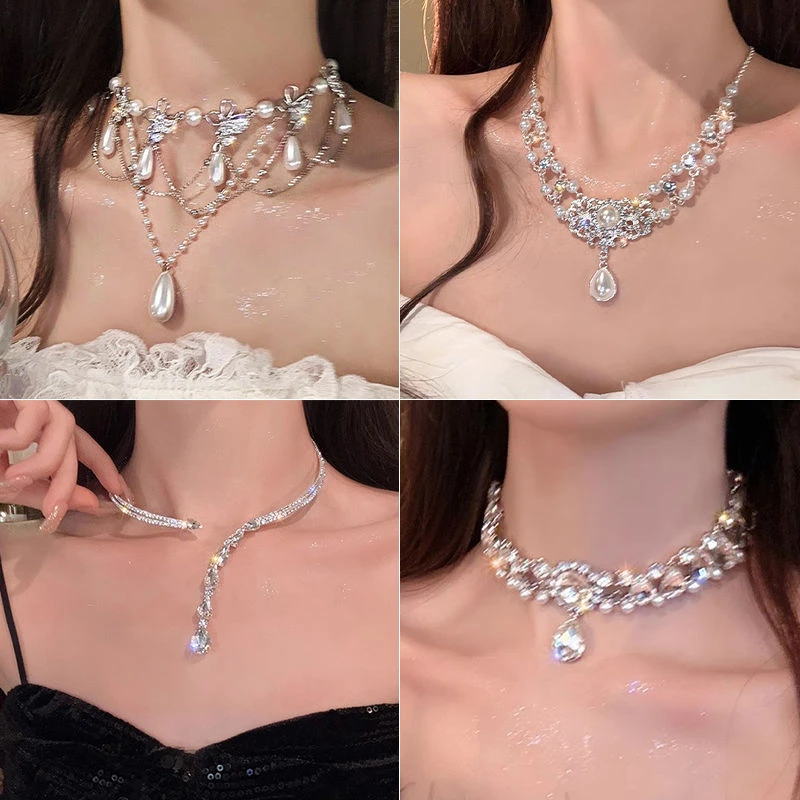 异域风情水钻珍珠眉心坠发饰古风流苏额饰气质新娘项链结婚配饰品