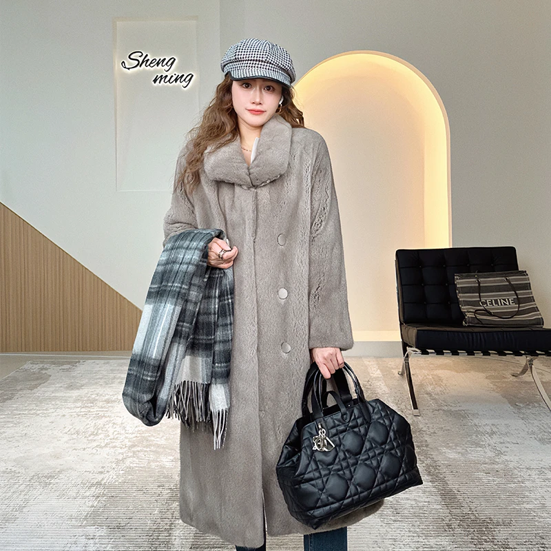 翻领天鹅绒短二貂皮大衣女长款2025新款整貂过膝水貂皮草外套裘皮