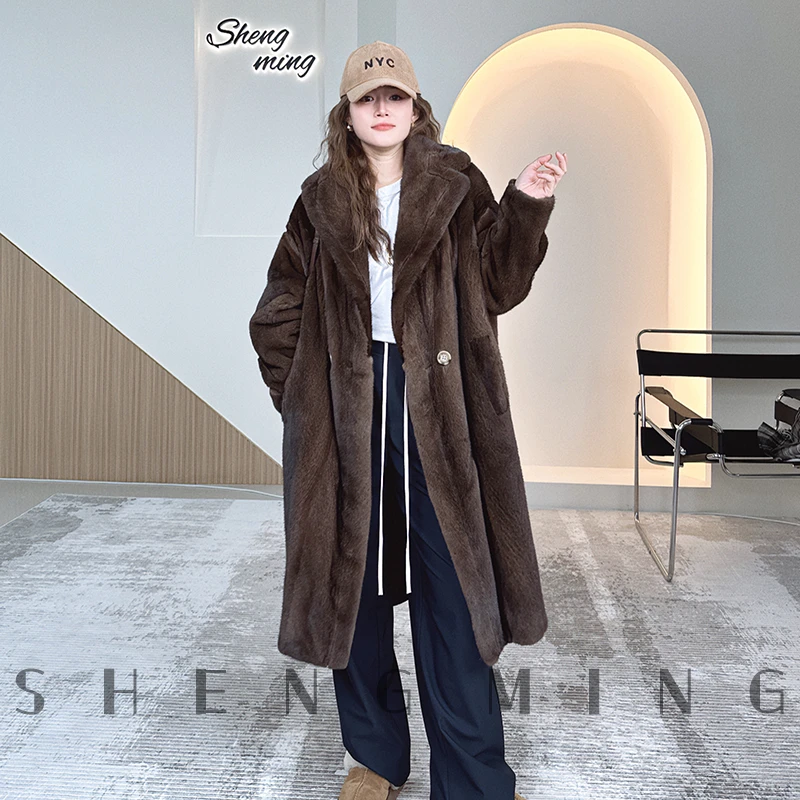 泰迪款进口天鹅绒水貂整草外套宽松大码年轻款长款翻领貂皮大衣女