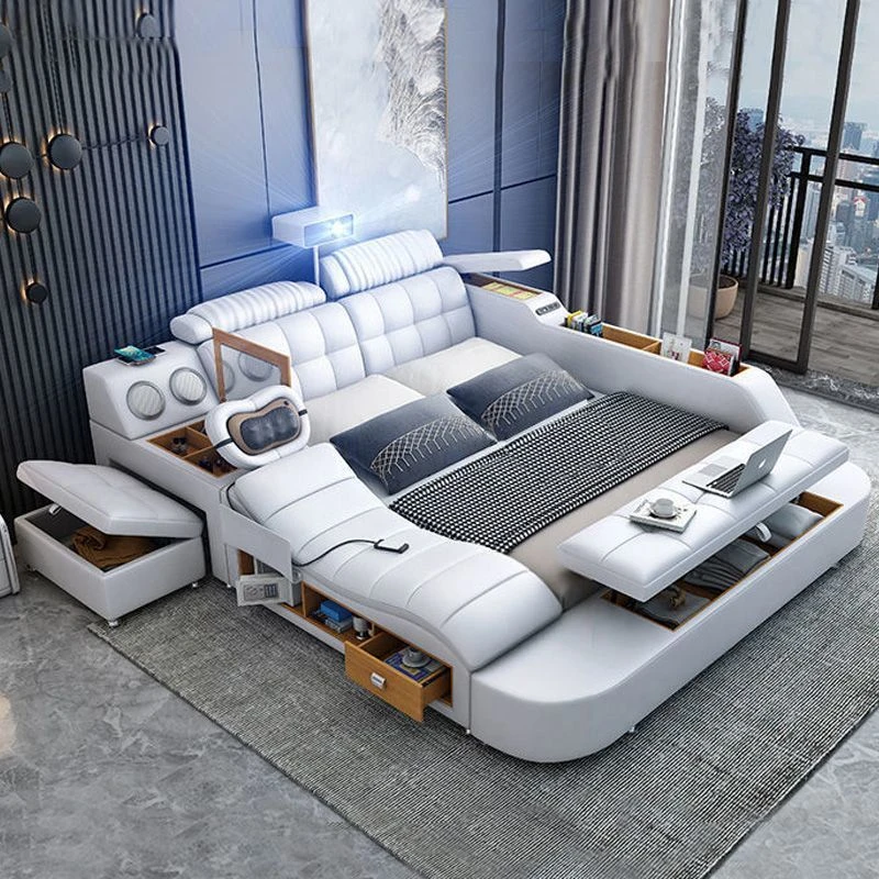 唯美明珠榻榻米床真皮床主卧储物双人床大小户型婚床智能多功能床