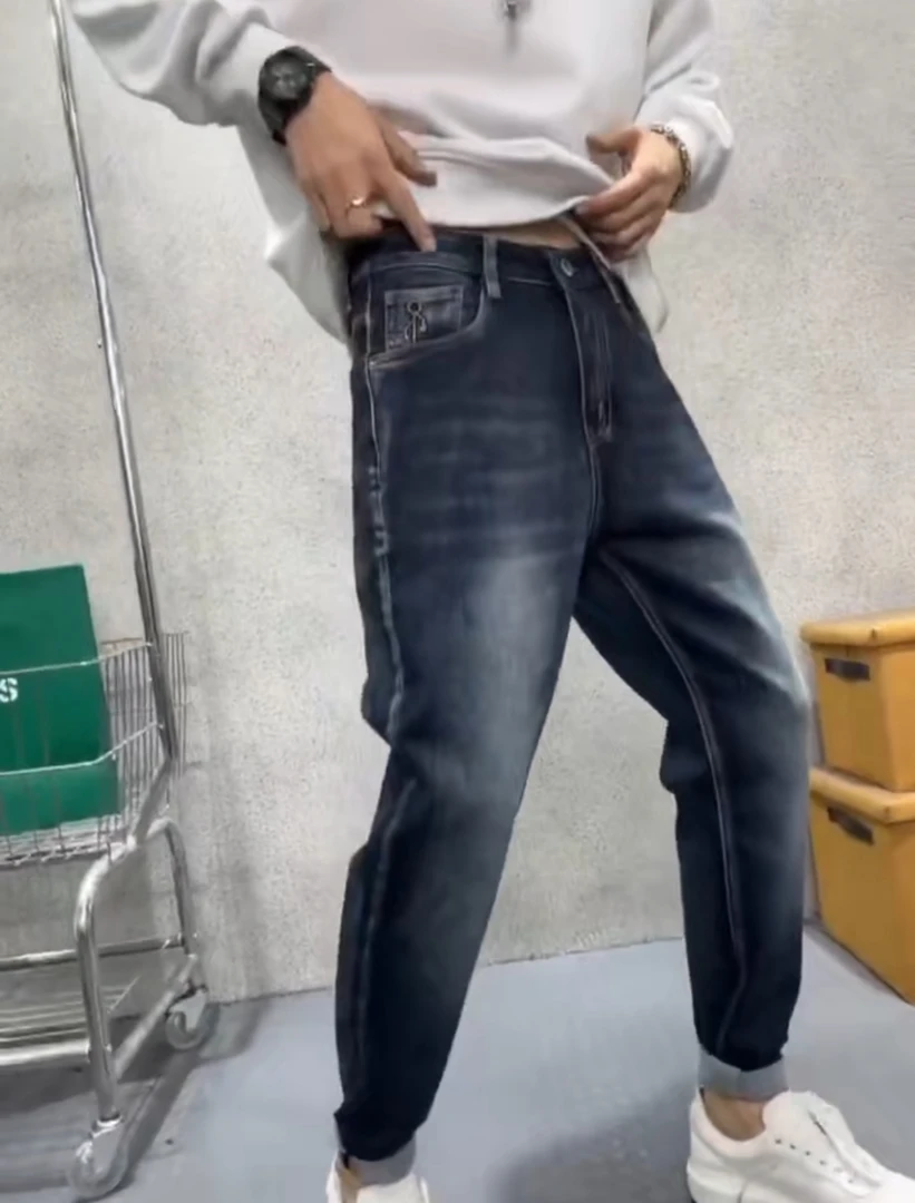 秋冬男士牛仔裤子加绒百搭休闲裤修身时尚潮流秋冬小脚裤冬季2939