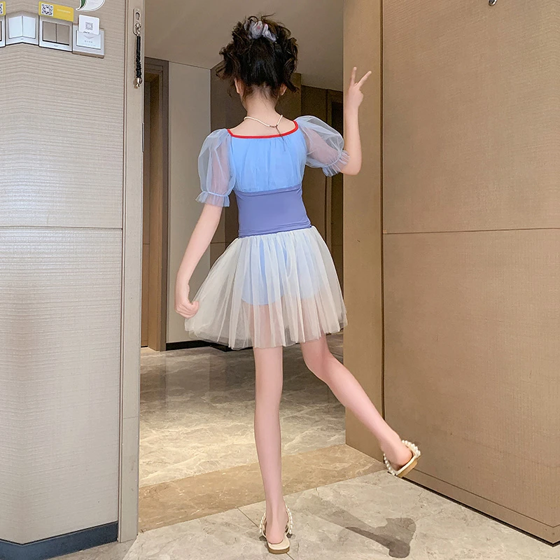 女童分体泳衣夏季儿童洋气套装中大童短袖防晒泳装小女孩纱裙