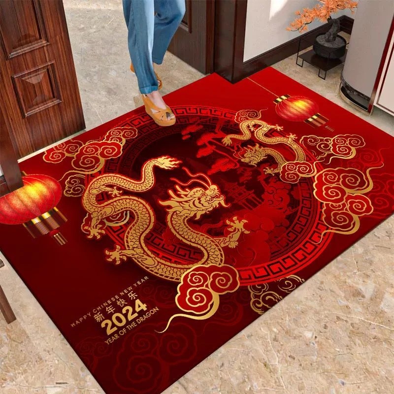 2024新款地毯玄关喜庆入户门地垫吸水红色大门口进门防滑脚yw