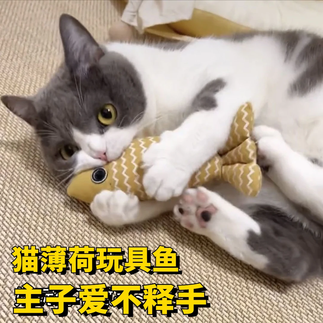 猫咪猫薄荷玩具仿真鱼在家自嗨解闷麻布抱枕网红款逗猫玩具宠物