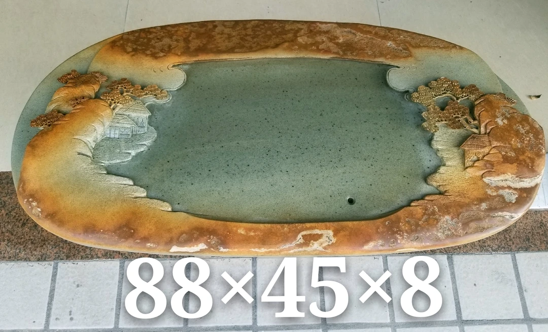 肇庆端砚石茶盘，绿端石《山海之巅》天然原石，手工雕刻。