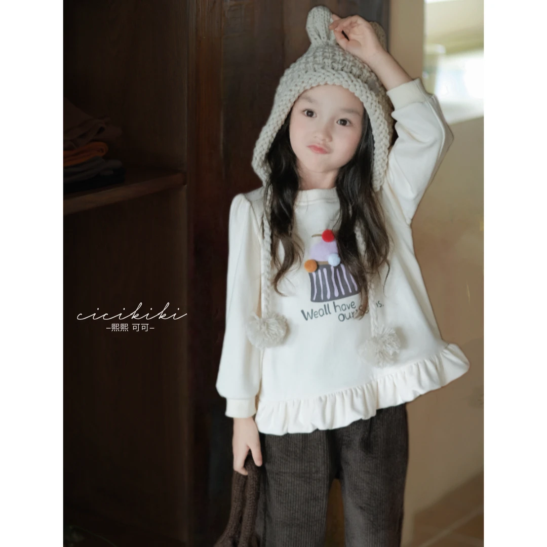 【由美】儿童童装秋冬圆领时尚百搭印花长袖卫衣熙熙可可WY2410
