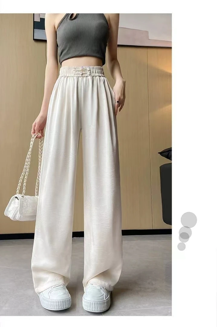 醋酸缎面窄版阔腿裤女2024新款小个子直筒铜氨丝夏季薄款冰丝裤子
