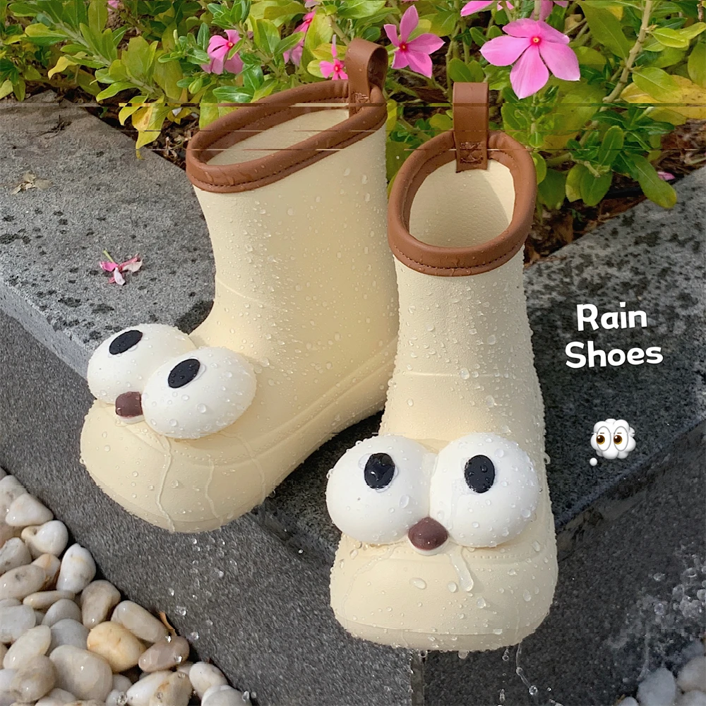 细细条 趣味呆萌大眼中筒亲子雨鞋四季通用下雨天外穿防滑雨靴女