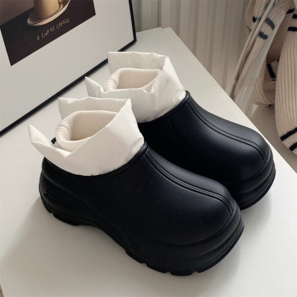 细细条 百搭时尚增高厚底雪地靴冬季户外保暖加绒防水拼色棉鞋女