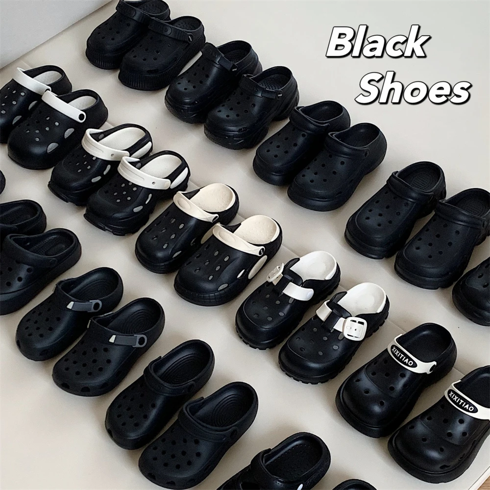 细细条 黑色系列洞洞鞋ins潮时尚厚底夏季情侣室外沙滩鞋凉鞋男女