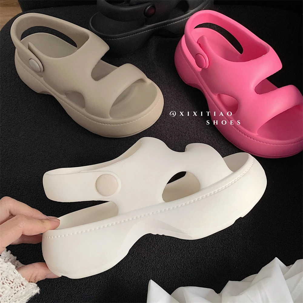 细细条 夏季休闲外穿防滑厚底沙滩凉鞋女韩版简约时尚百搭罗马鞋