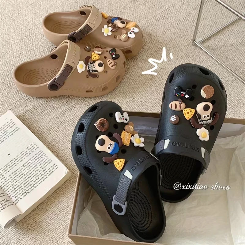 细细条 学生时尚百搭夏季洞洞鞋个性趣味可爱狗狗包头凉拖鞋女