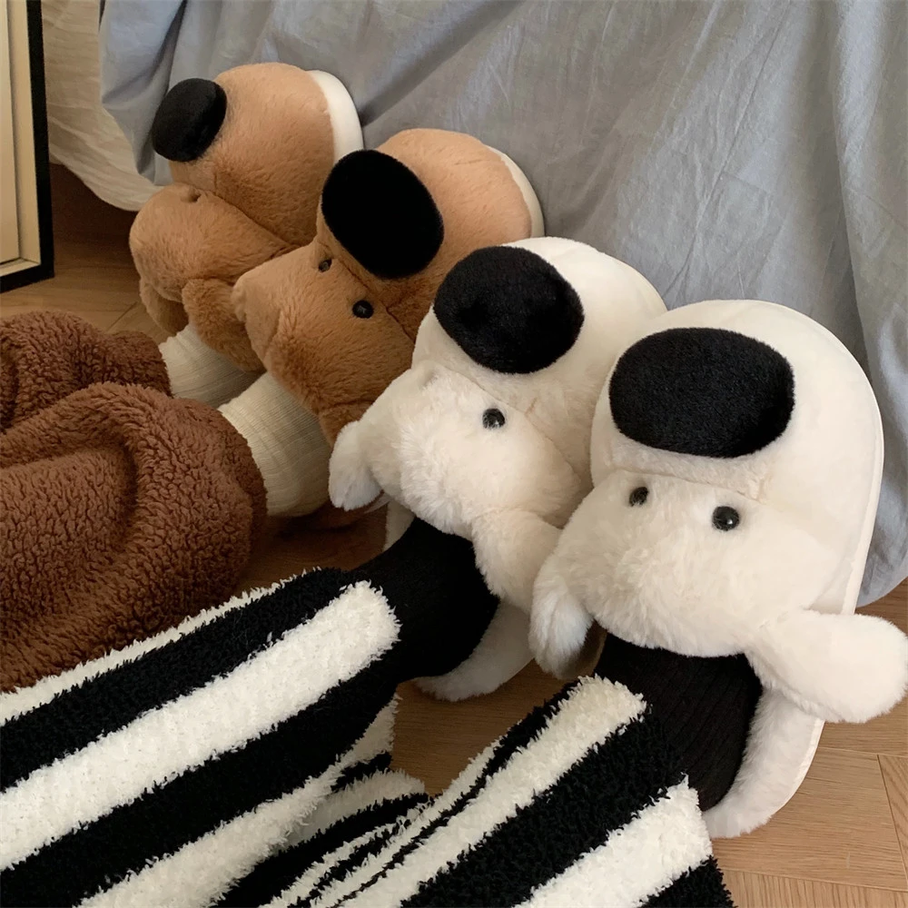 细细条 冬季情侣款棉拖鞋创意趣味可爱狗狗卧室加绒保暖毛毛鞋