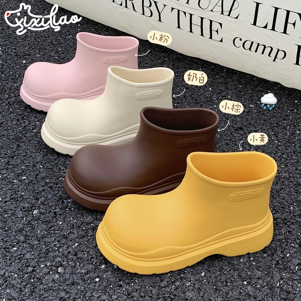 细细条 成人下雨天夏季eva防水防滑雨靴短筒简约纯色百搭外穿胶鞋
