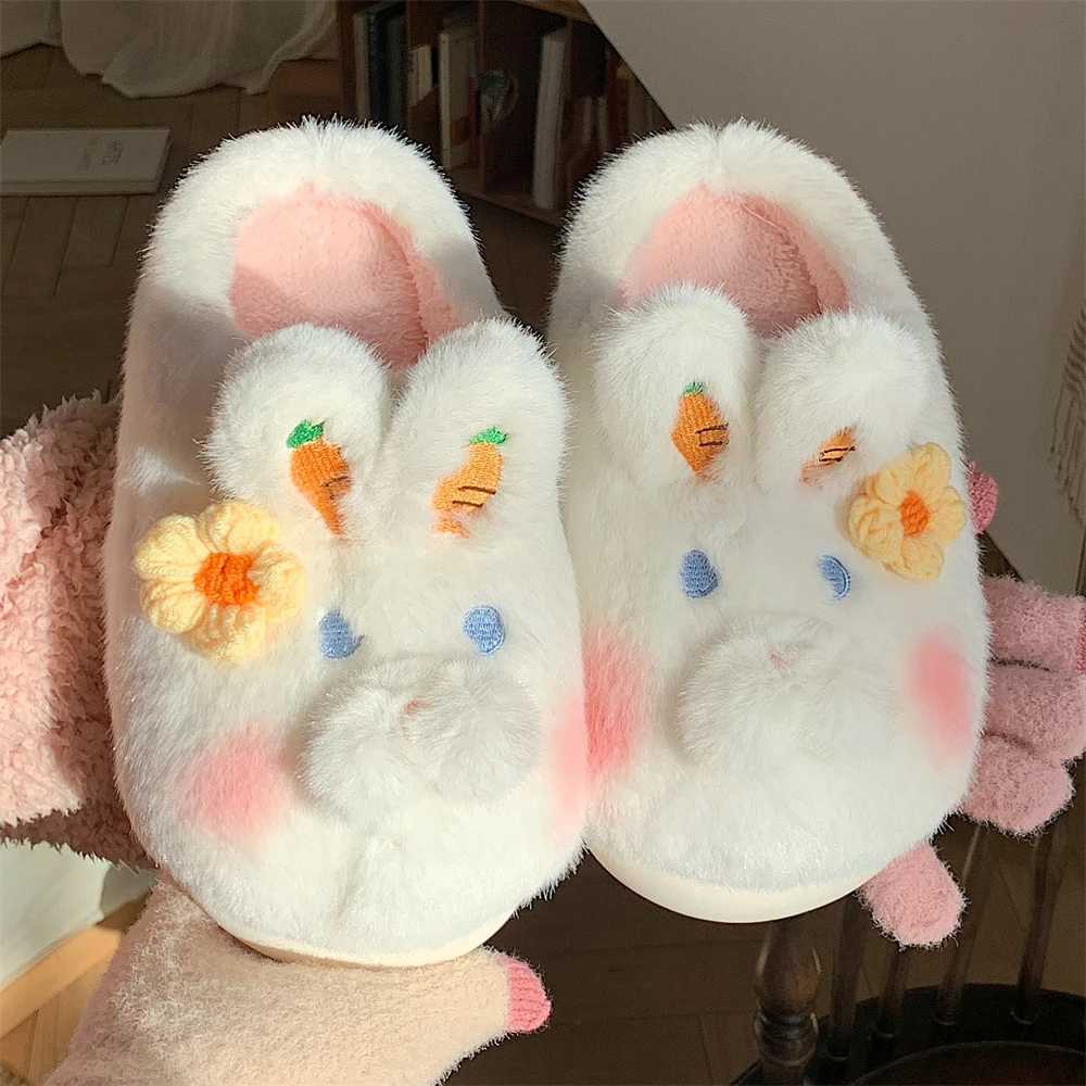 细细条 冬季保暖居家包头毛毛鞋少女心软萌可爱花花小兔女士棉拖