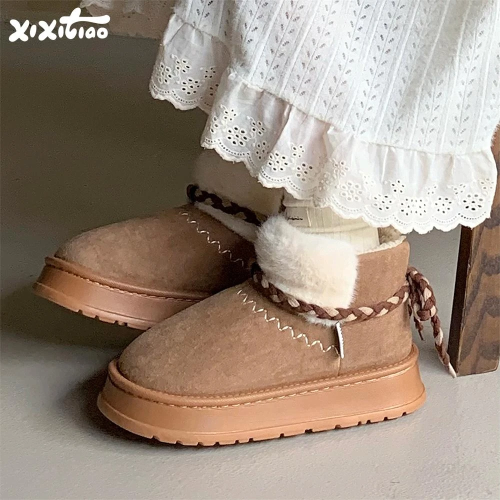 细细条 软底防滑学生外穿雪地靴女加绒加厚棉靴ins厚底百搭中筒靴