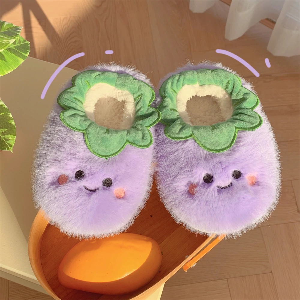 细细条 创意毛绒茄子棉拖鞋少女心冬季ins居家防滑可爱包跟保暖鞋