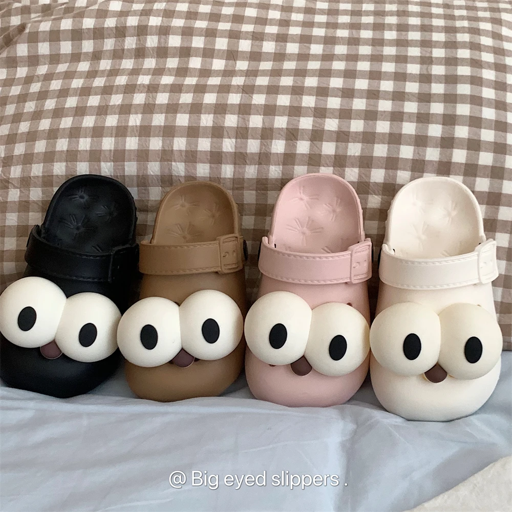 细细条 时尚百搭软底男童女童亲子洞洞鞋ins大眼睛儿童包头拖鞋夏