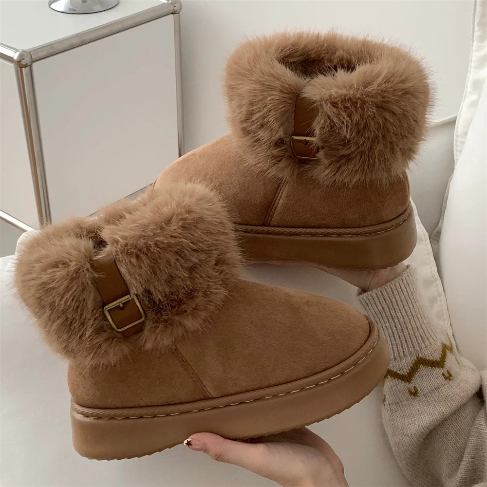 细细条 新款时尚复古雪地靴ins冬季加绒毛绒加厚保暖中筒棉靴女士