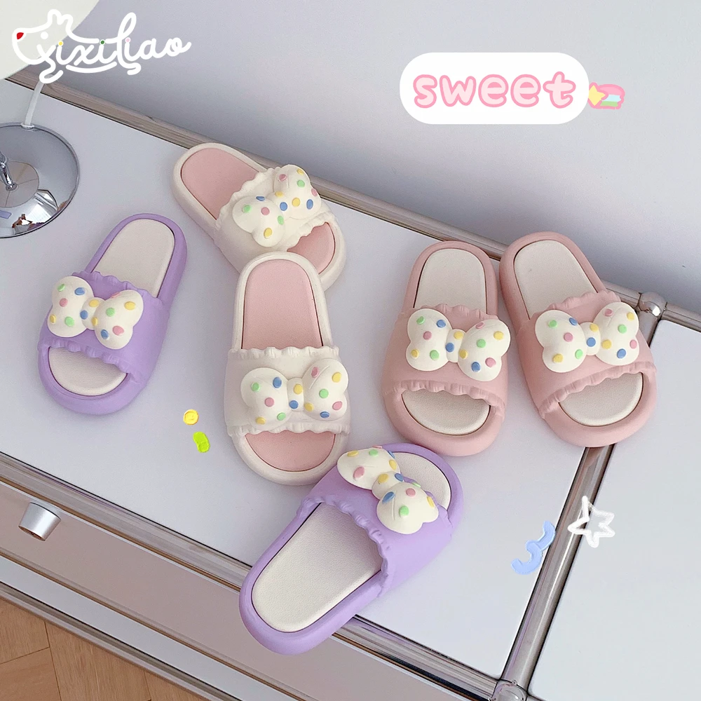 细细条  儿童室内外拖鞋仙女风蝴蝶结女童外穿夏季亲子浴室凉拖鞋