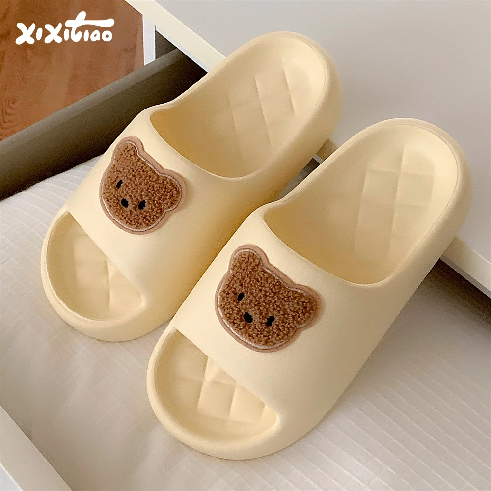 细细条 浴室防滑防臭洗澡凉拖鞋男女eva软底可爱小熊情侣夏季拖鞋