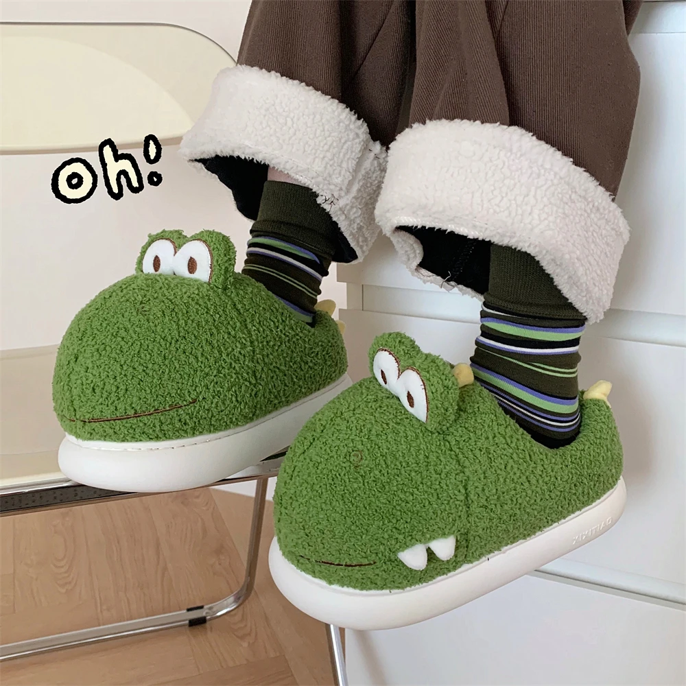 细细条 冬季男女加绒保暖包跟室内鞋亲子居家卡通立体恐龙棉拖鞋