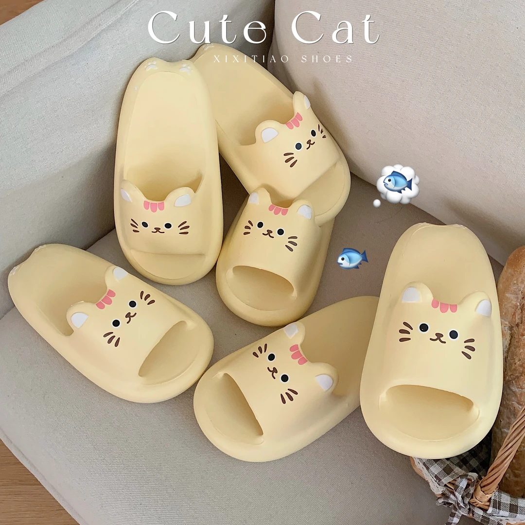 细细条 少女心可爱小猫一字拖鞋EVA厚底网红时尚外穿夏季凉拖鞋女