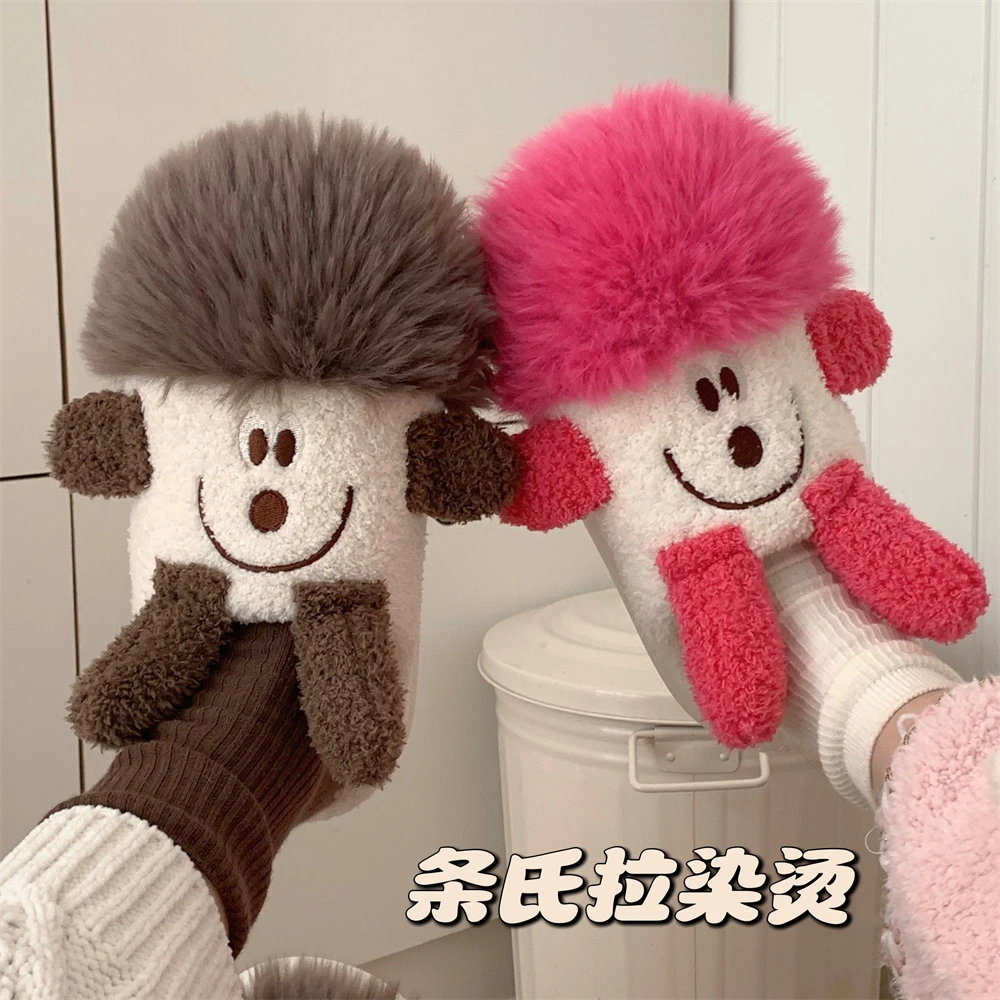 细细条 情侣创意可爱卡通棉拖鞋冬季男女保暖防滑厚底毛绒居家鞋