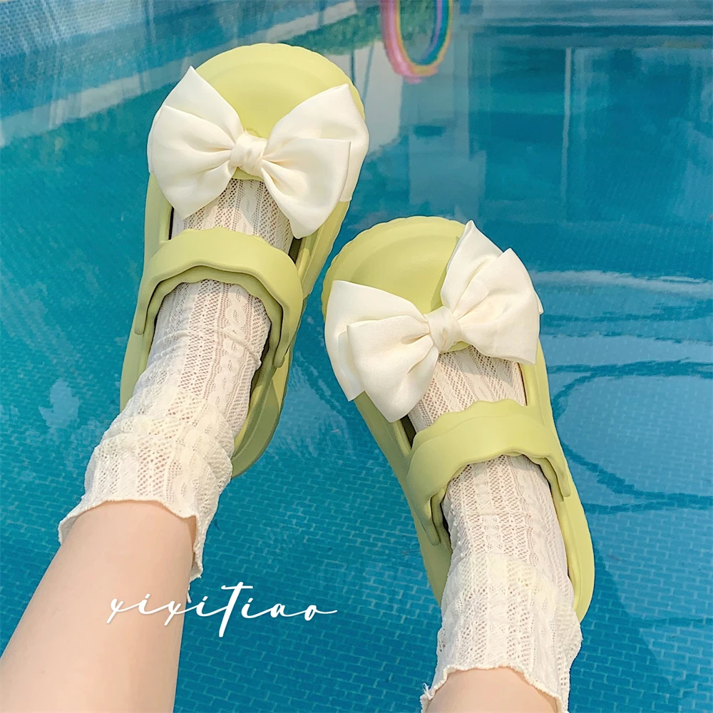 细细条 仙女可爱蝴蝶结凉鞋女夏外穿eva软底玛丽珍女鞋包头半拖鞋