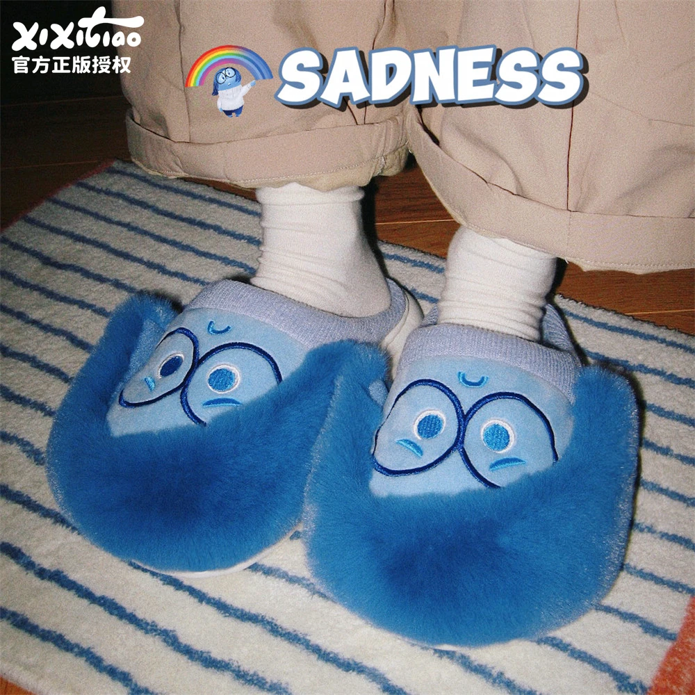 细细条 ins软萌忧忧学生棉拖鞋女趣味居家保暖冬季可爱呆萌毛毛鞋