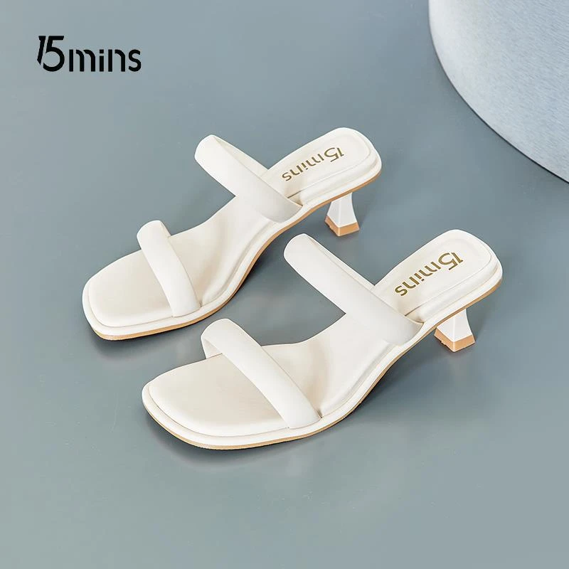 15MINS夏季时尚一字带凉鞋露趾高跟鞋2024薄荷曼波辣妹风高跟凉鞋