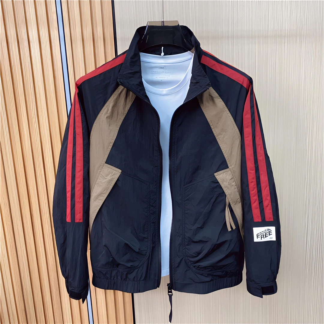 修身帅气防晒夹克男士春夏季潮流立领外套男户外短款撞色防晒上衣