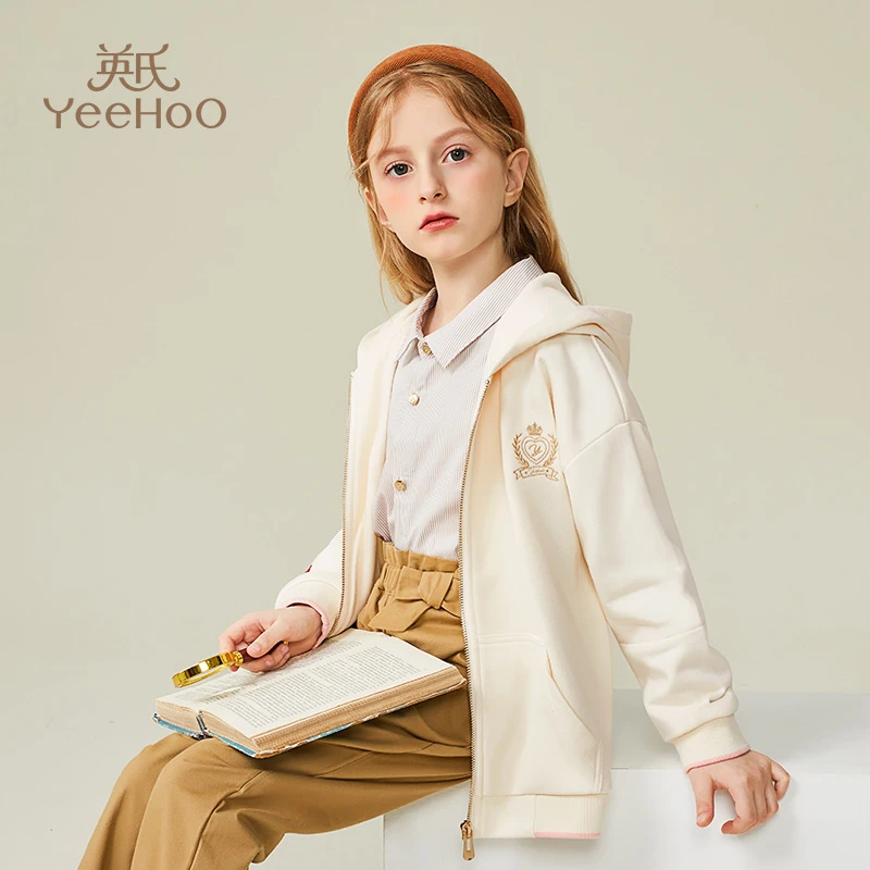 英氏女童外套长袖女孩连帽开衫卫衣儿童拉链衫YS2401201YQ