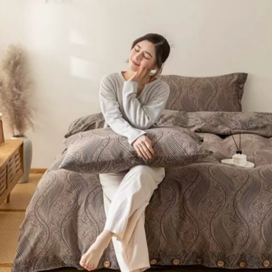 （五妹）提花双层纱四件套柔软轻奢精梳色织提花