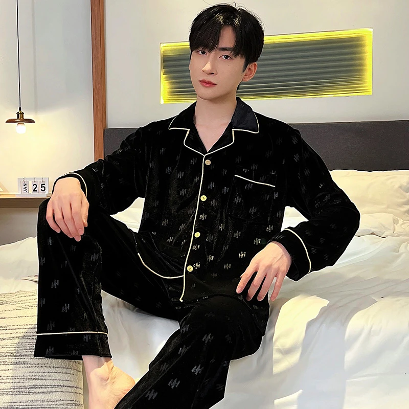 HT1332黑色 金丝绒男士睡衣