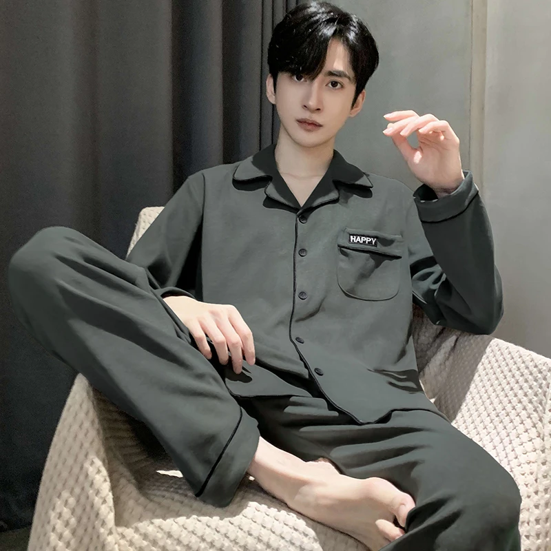 100%纯棉睡衣男士秋冬季2023新款网红款青少年家居服大码长袖套装