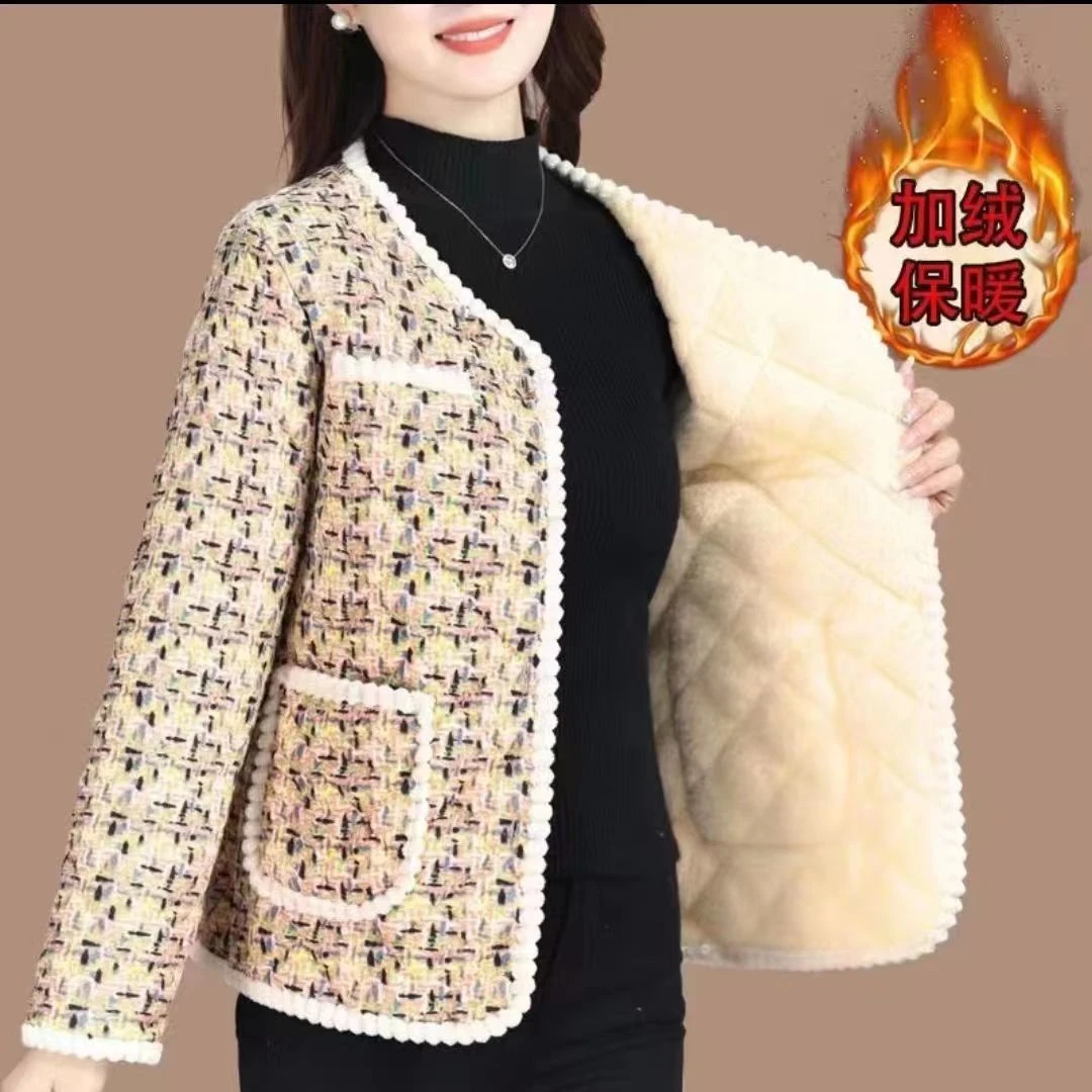 冬季新款小香风加绒小棉衣时尚妈妈装洋气小棉袄棉服中老年减龄