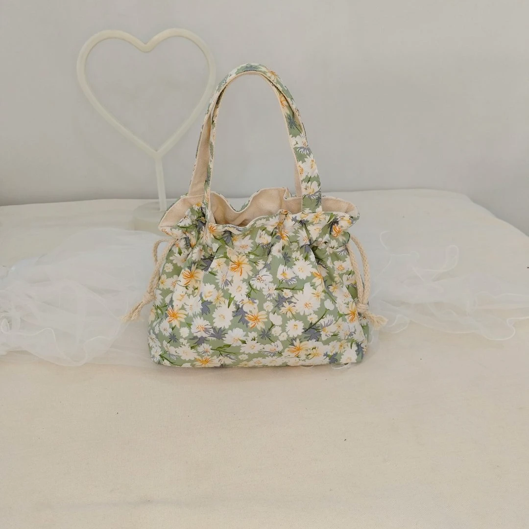 文艺抽绳上班便当小布包送女生夏季手提包碎花便携手提袋送老婆
