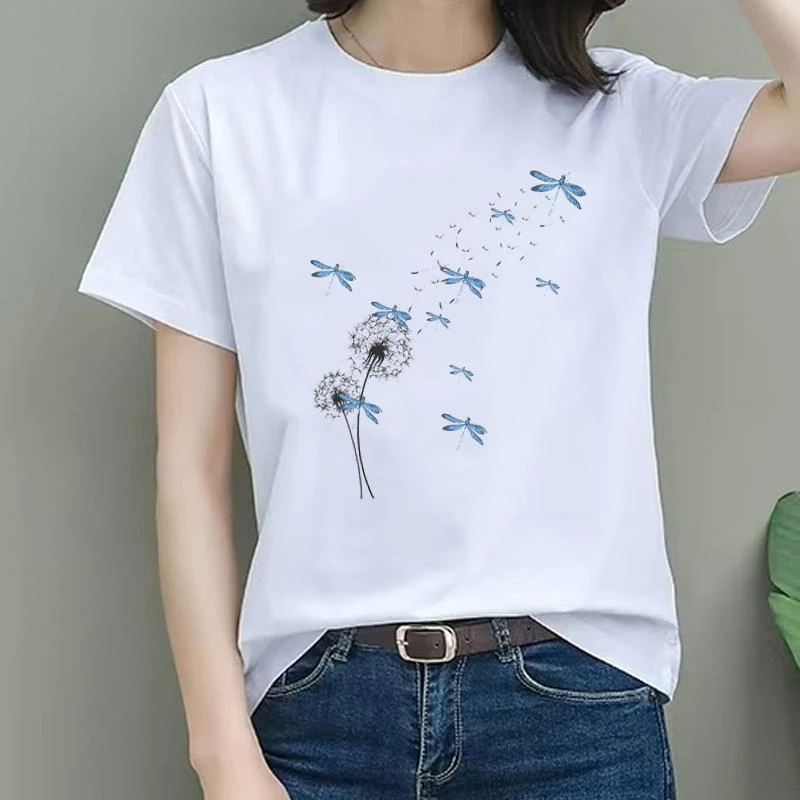 显瘦潮流通勤时尚女士爆款休闲ins洋气印花圆领韩版上衣短袖T恤