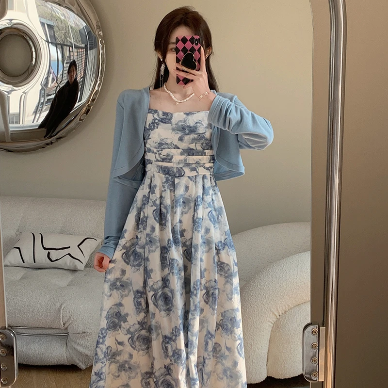 大码女装法式名媛碎花连衣裙胖mm显瘦气质吊带长裙