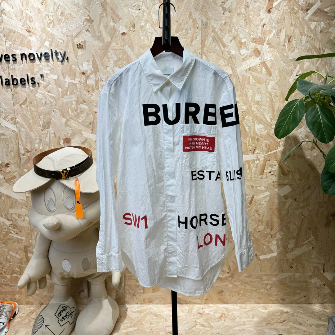 99新 BURBERRY/博柏利 白色字母长袖涂鸦衬衫/UK6码/YS000057