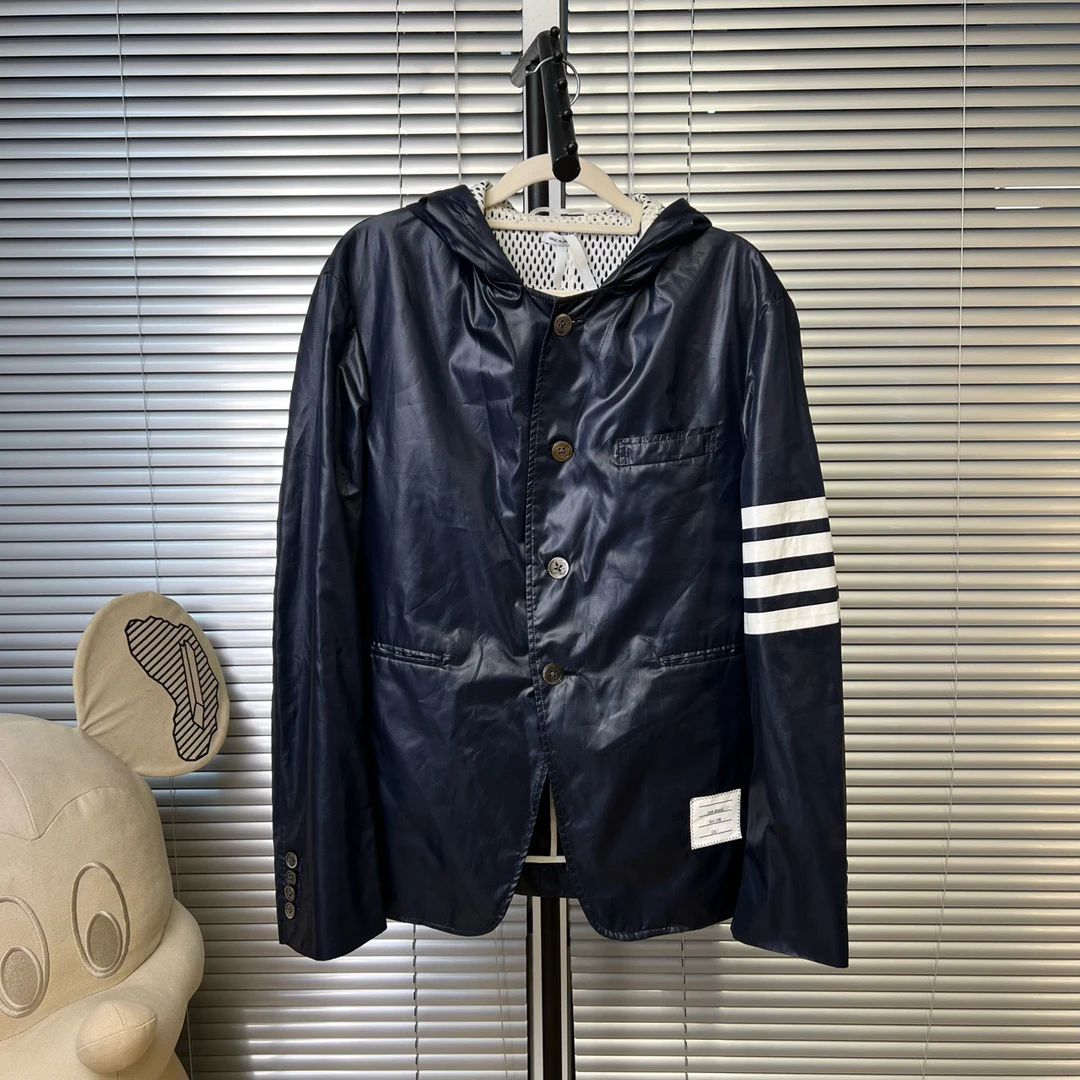 Thom browne tb藏青色防雨布外套 98新 1码 ys000076