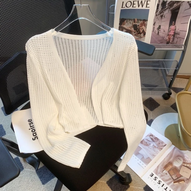 简约镂空开衫女夏季薄款时尚显瘦搭吊带裙外搭冰丝空调衫上衣