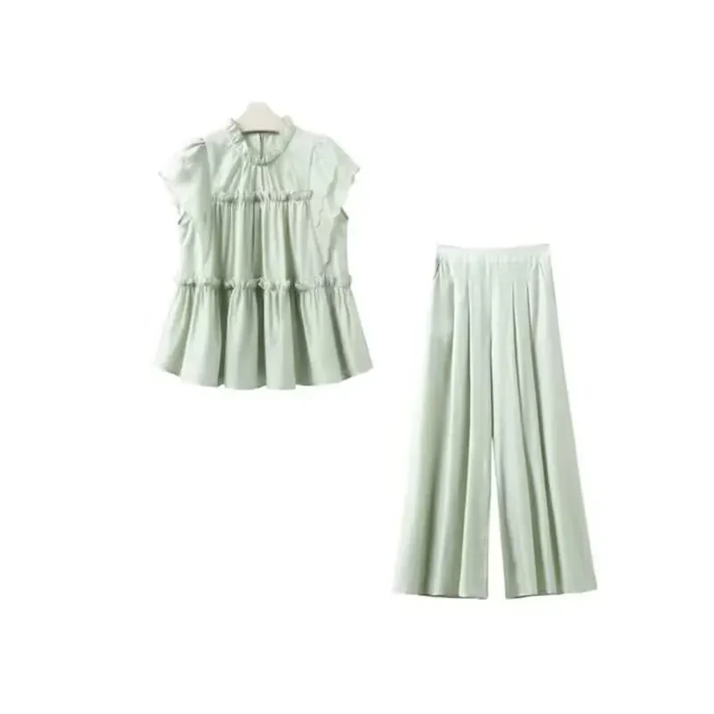 年夏季新款阔腿裤大脚裤套装森系爆款清新简约显瘦薄款遮肚