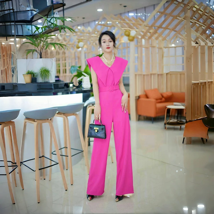 轻奢女夏显瘦高腰气质时尚休闲百搭设计师名媛阔腿荷叶边连衣裤