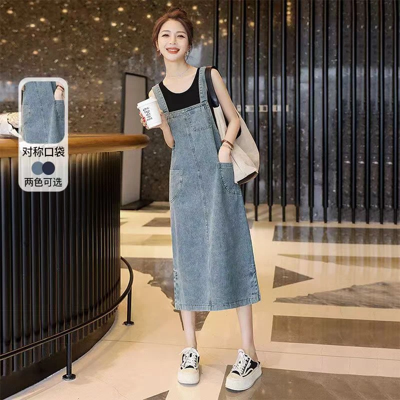 牛仔背带裙高档洋气女中长款夏季韩版遮肉显瘦连衣裙子小个子