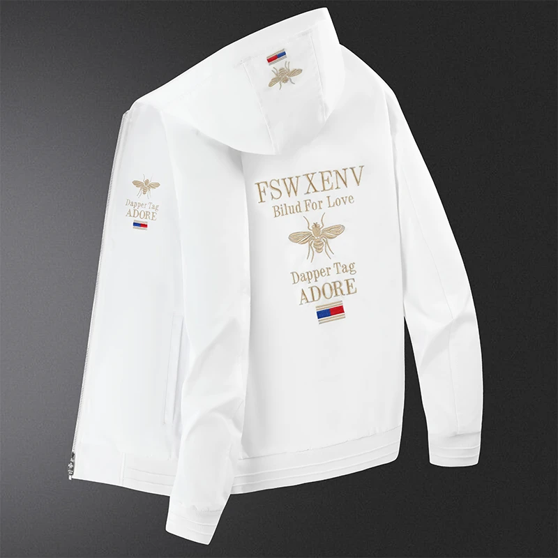 费韦戈摩连帽刺绣外套男秋冬款高端潮牌休闲加绒夹克衫潮流小蜜蜂